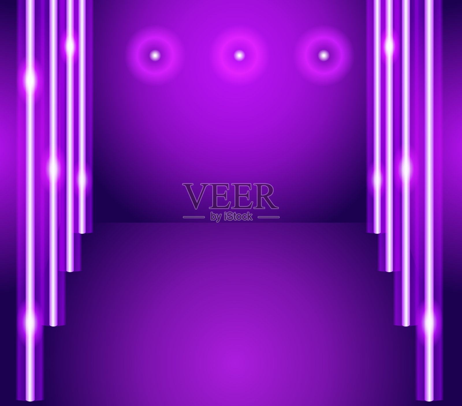 紫色背景-空房间和灯光插画图片素材