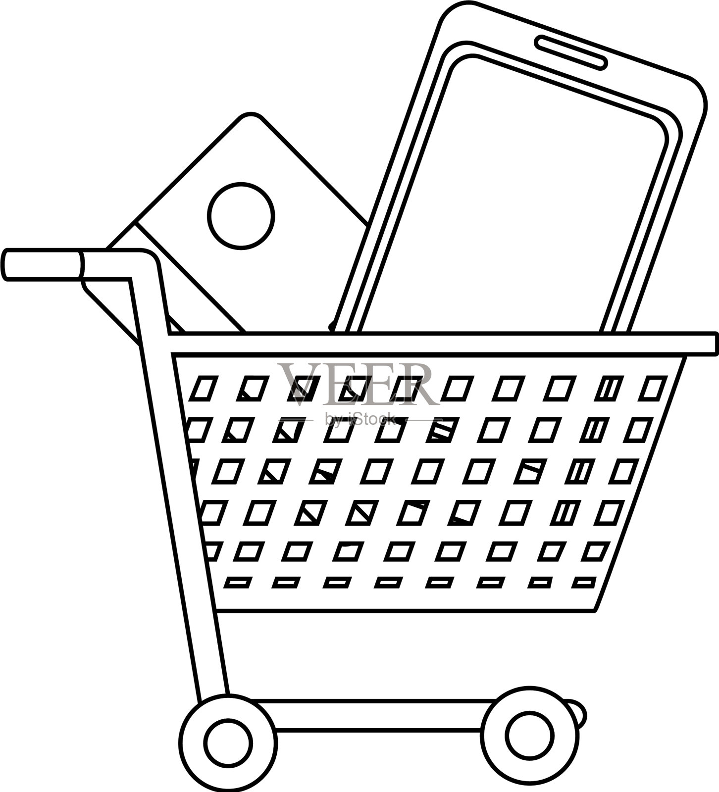 网上购物概念在黑色和白色设计元素图片