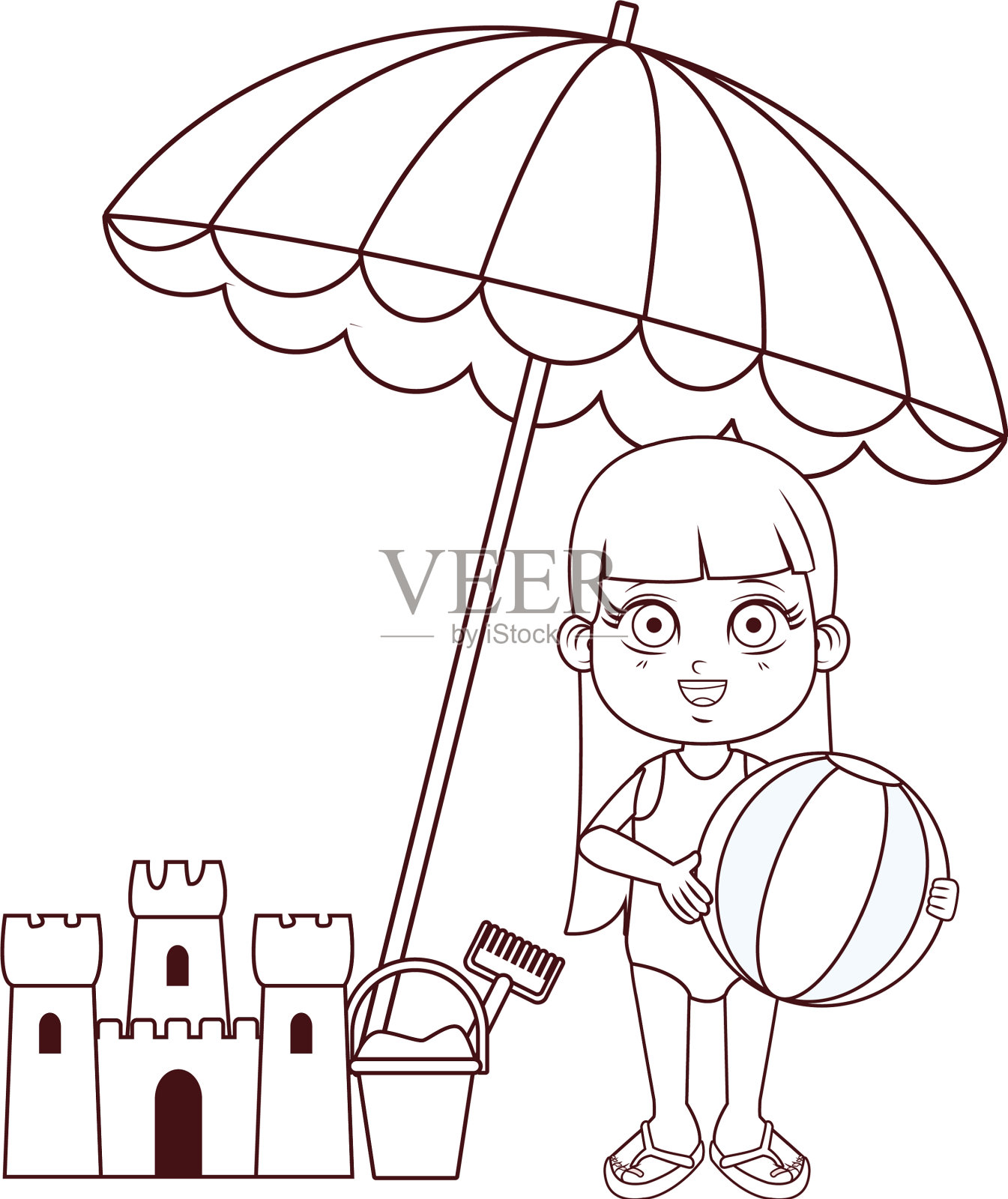 夏季儿童卡通黑白插画图片素材