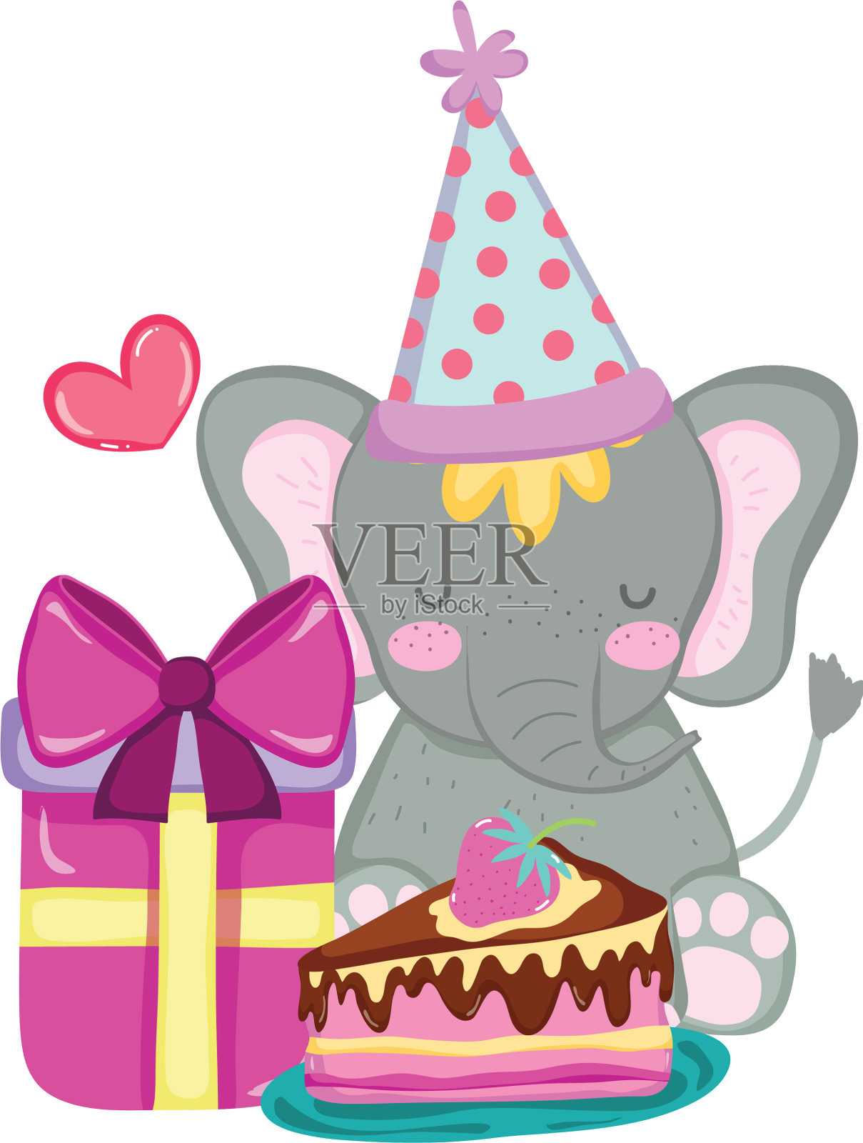 可爱的小象和派对帽子设计元素图片