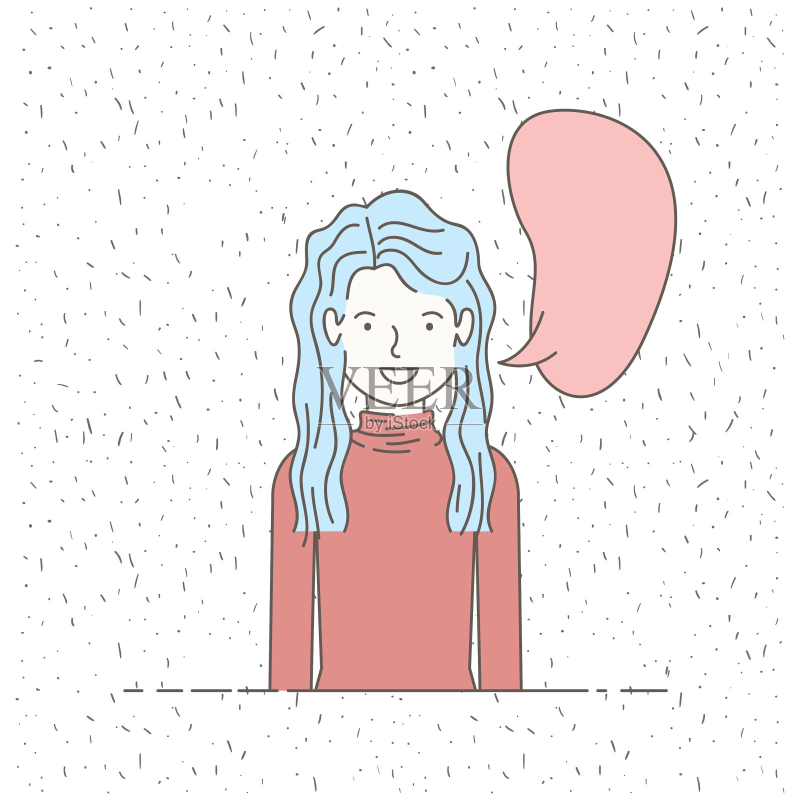 漂亮的小女孩用气泡说话插画图片素材