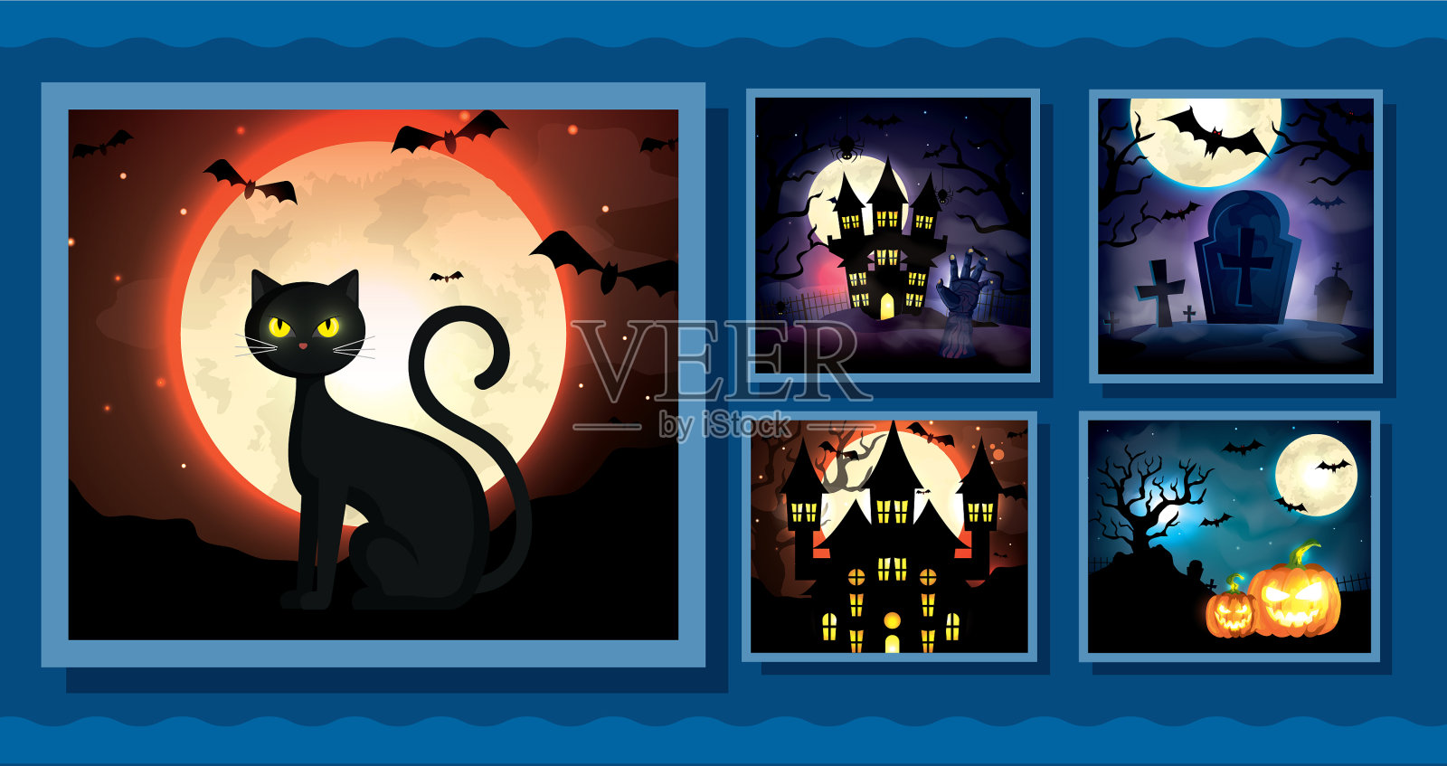 设置万圣节场景的卡片插画图片素材