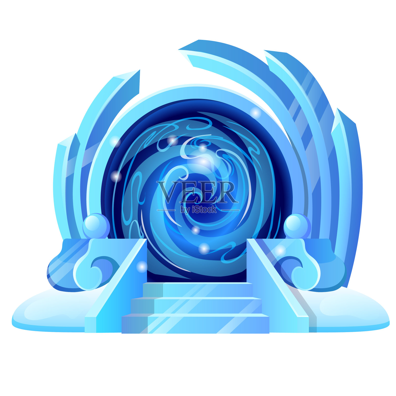 打开了入口，有结冰的门廊和闪闪发光的冰设计元素图片