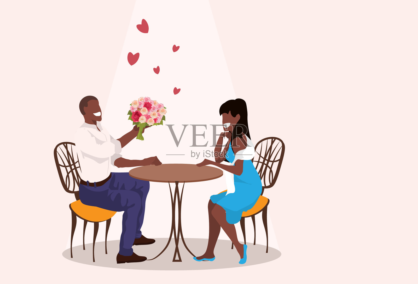 男人送女人鲜花、花束、情人节快乐插画图片素材