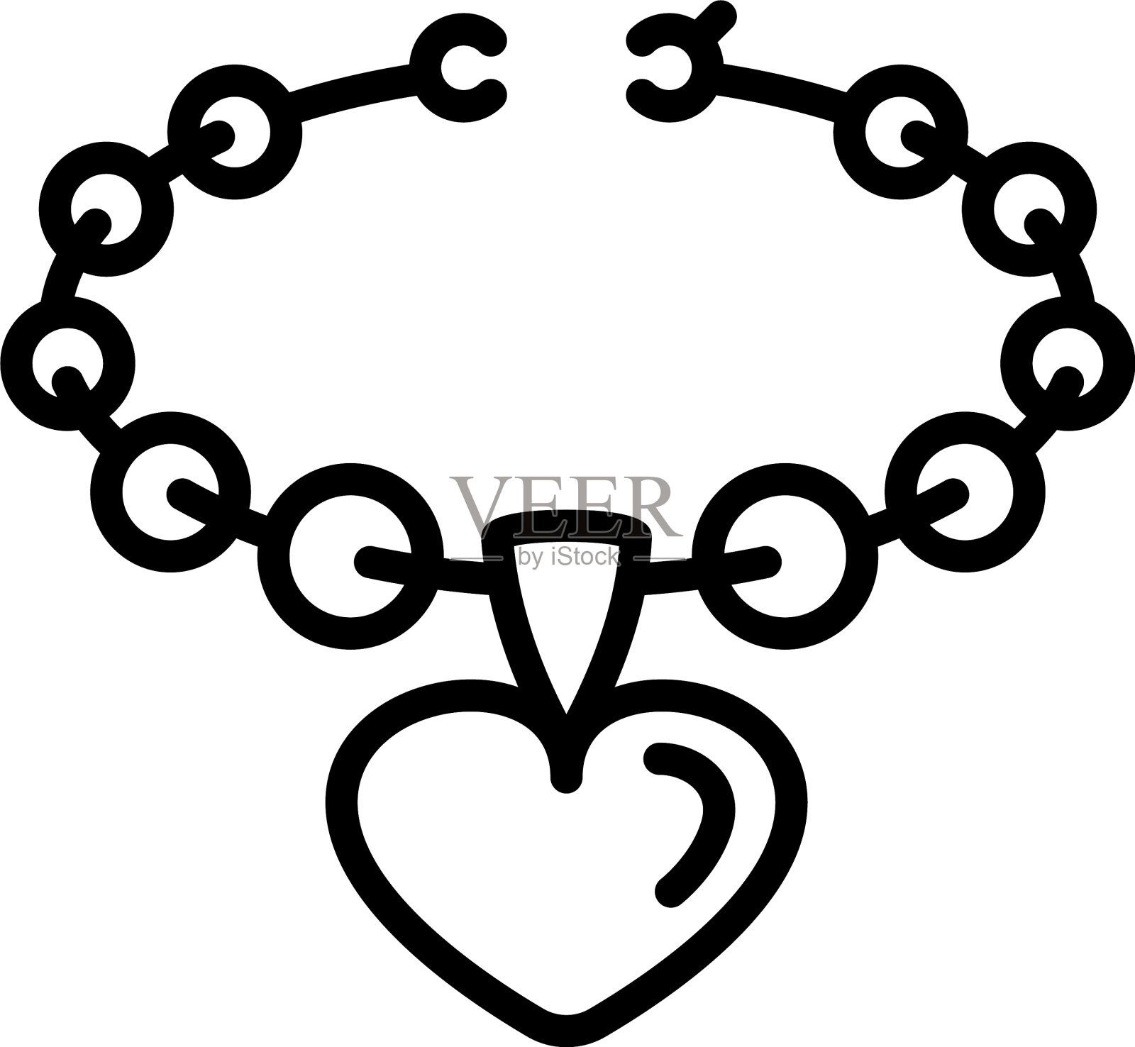 心形项链上的图标轮廓风格设计元素图片