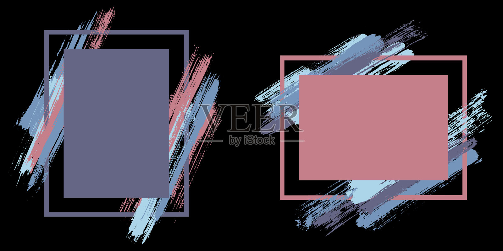 框架与油漆笔触设置插画图片素材