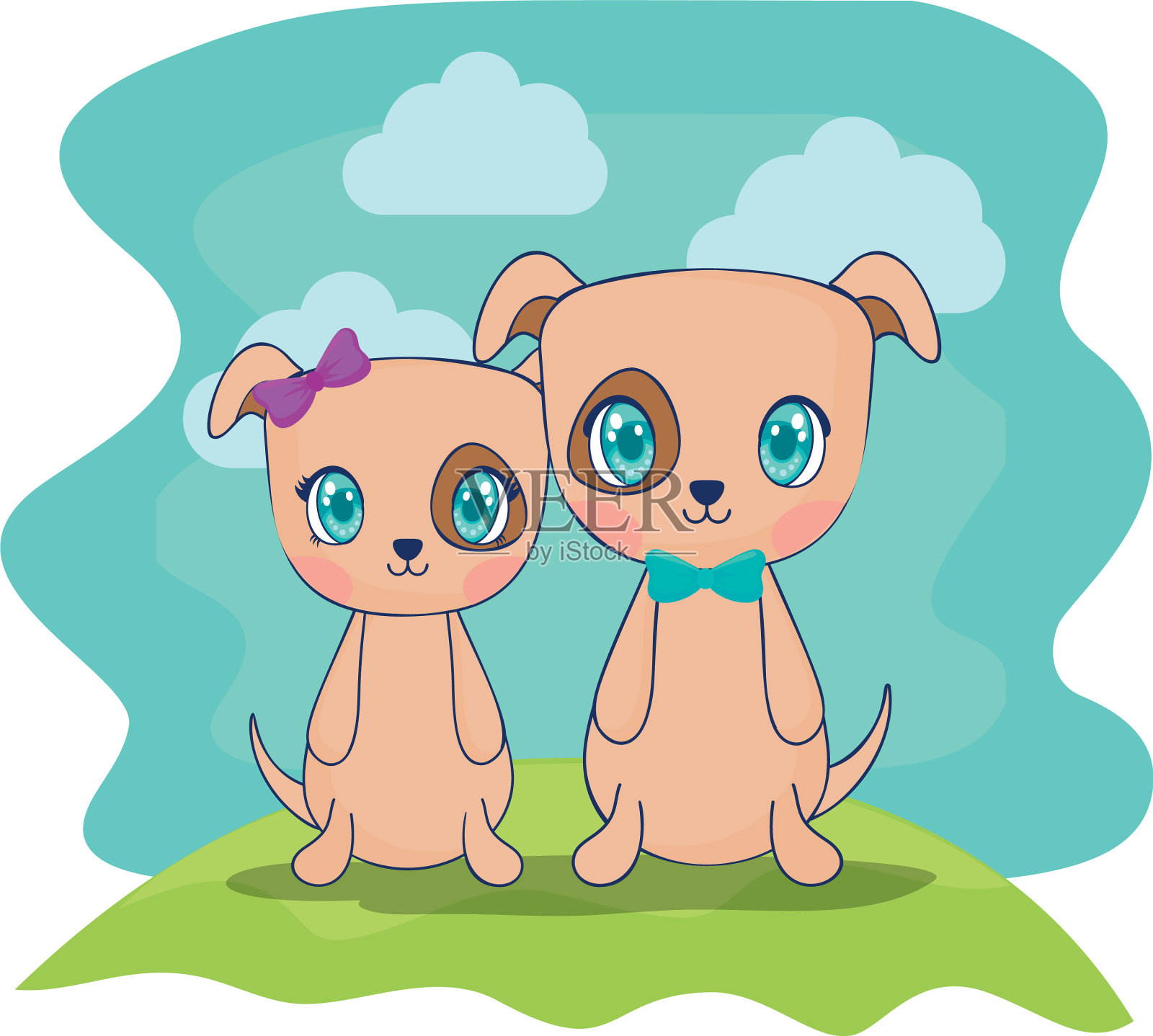 可爱的狗狗夫妇角色设计元素图片