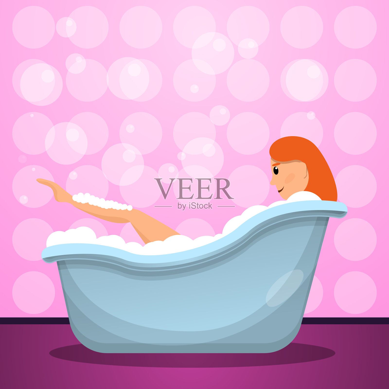 女人在浴缸概念横幅卡通风格插画图片素材
