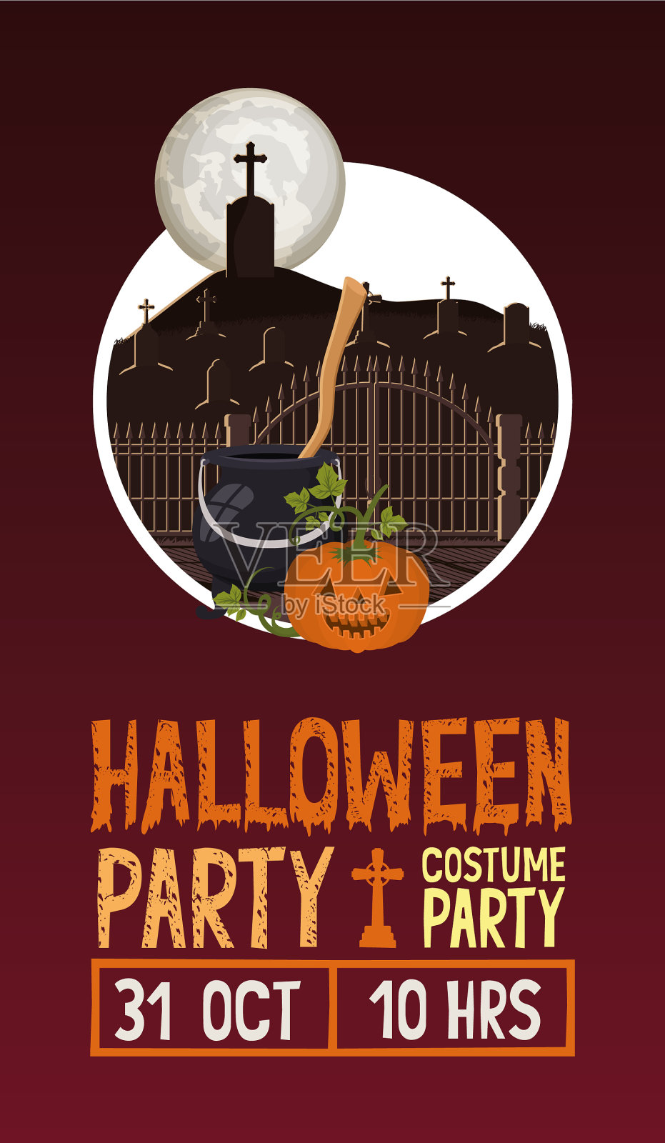 带有墓地场景的万圣节季节卡片设计模板素材