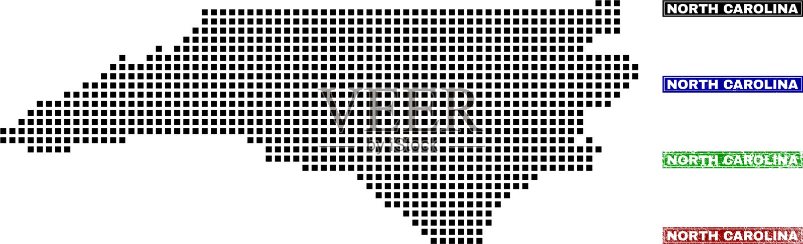 北卡罗来纳州地图，点风格与垃圾摇滚插画图片素材