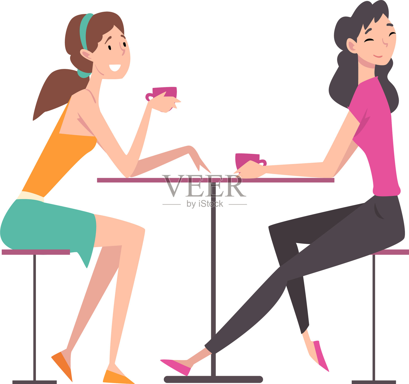 坐在咖啡馆里聊天的漂亮女孩设计元素图片