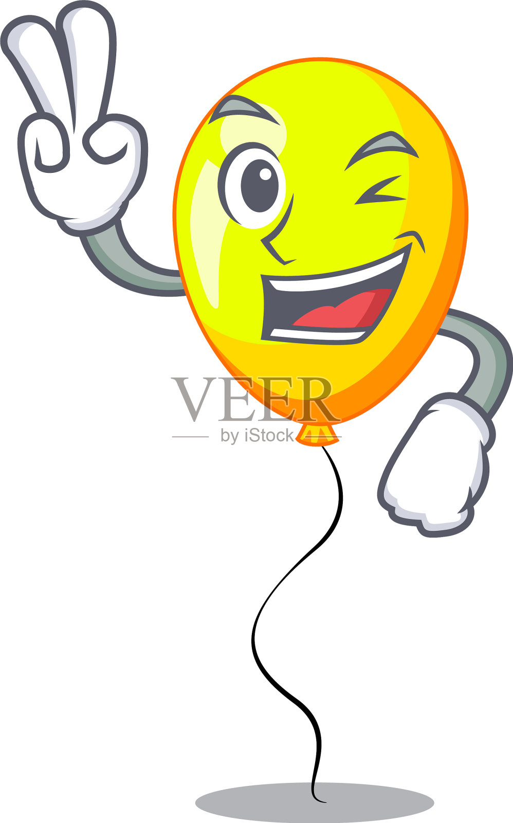 两个手指黄色气球在空中飞行的卡通插画图片素材