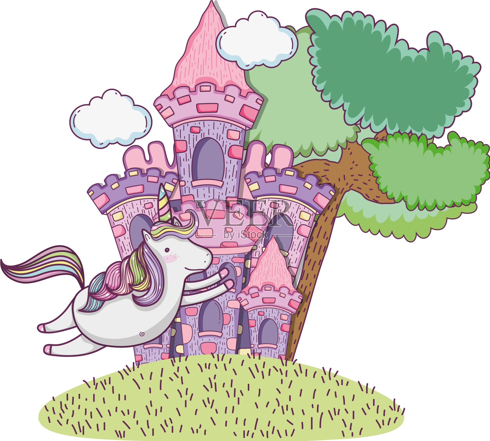 美丽的童话城堡里有独角兽设计元素图片
