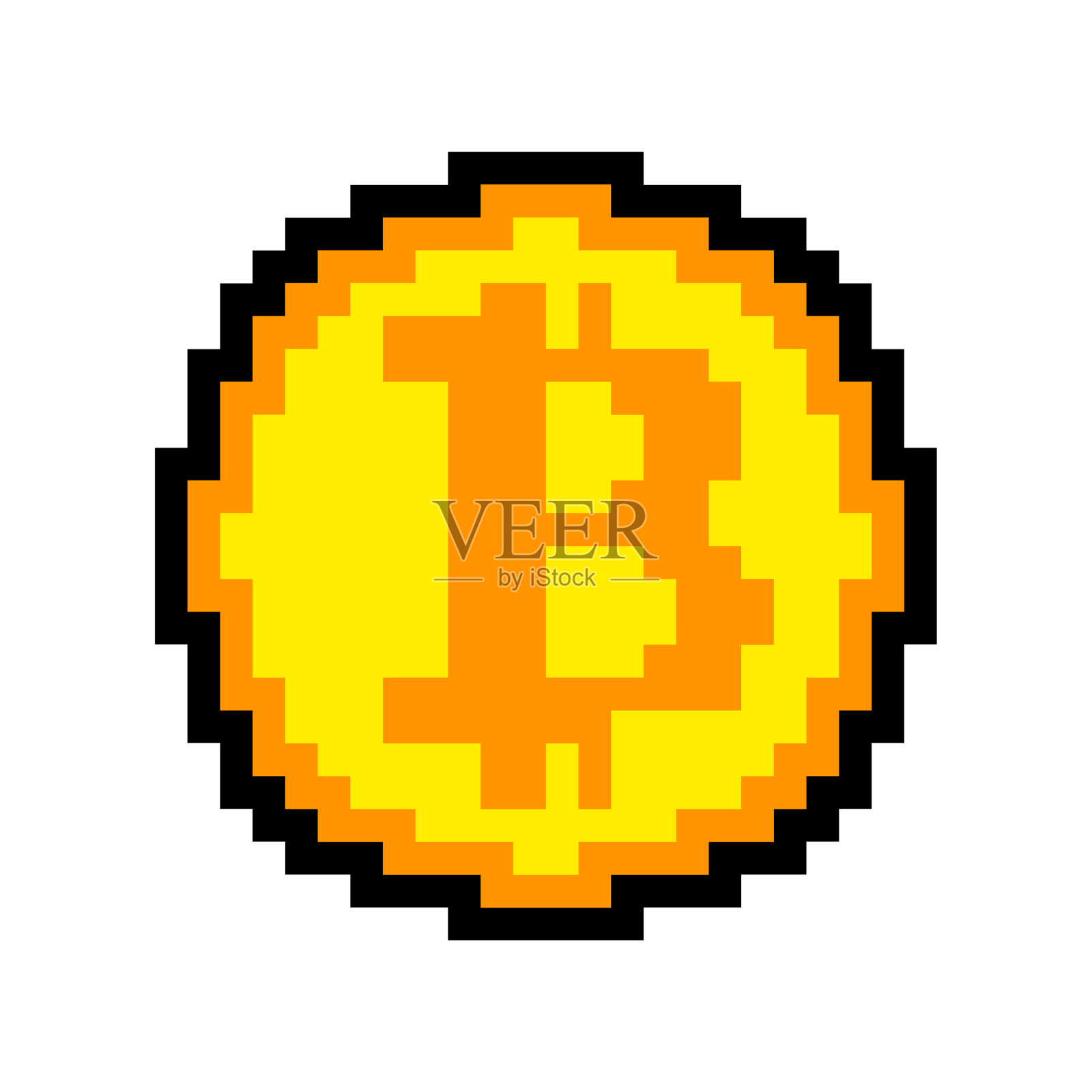 比特币像素艺术隔离加密货币8位图标素材