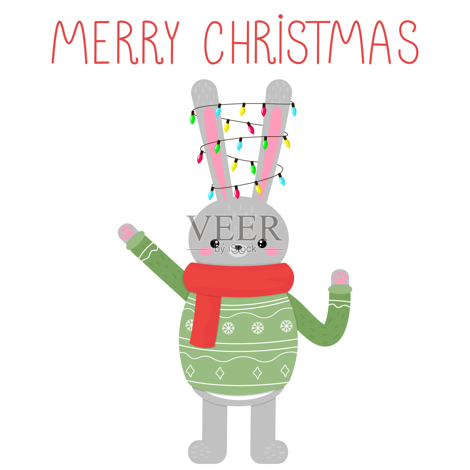 明亮可爱的卡通兔子圣诞节设计模板素材