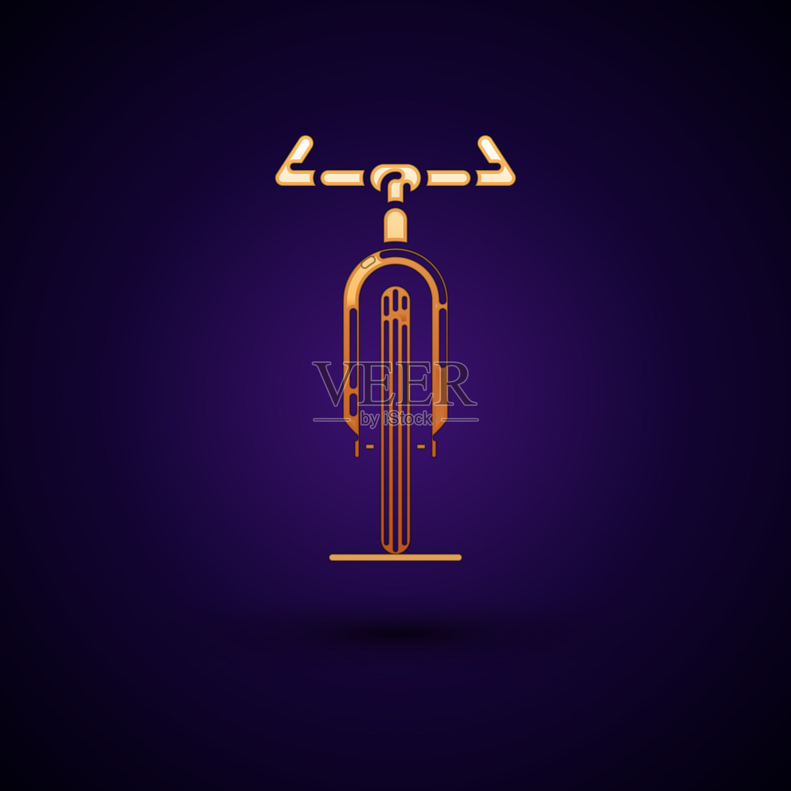 金色自行车图标孤立在深蓝色的背景插画图片素材