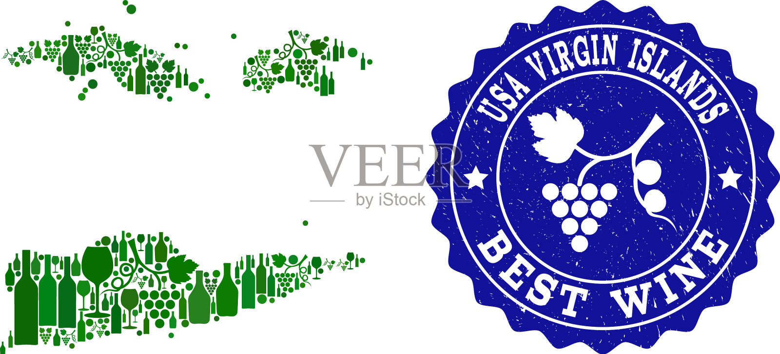 葡萄酒拼贴画，美国处女地图插画图片素材