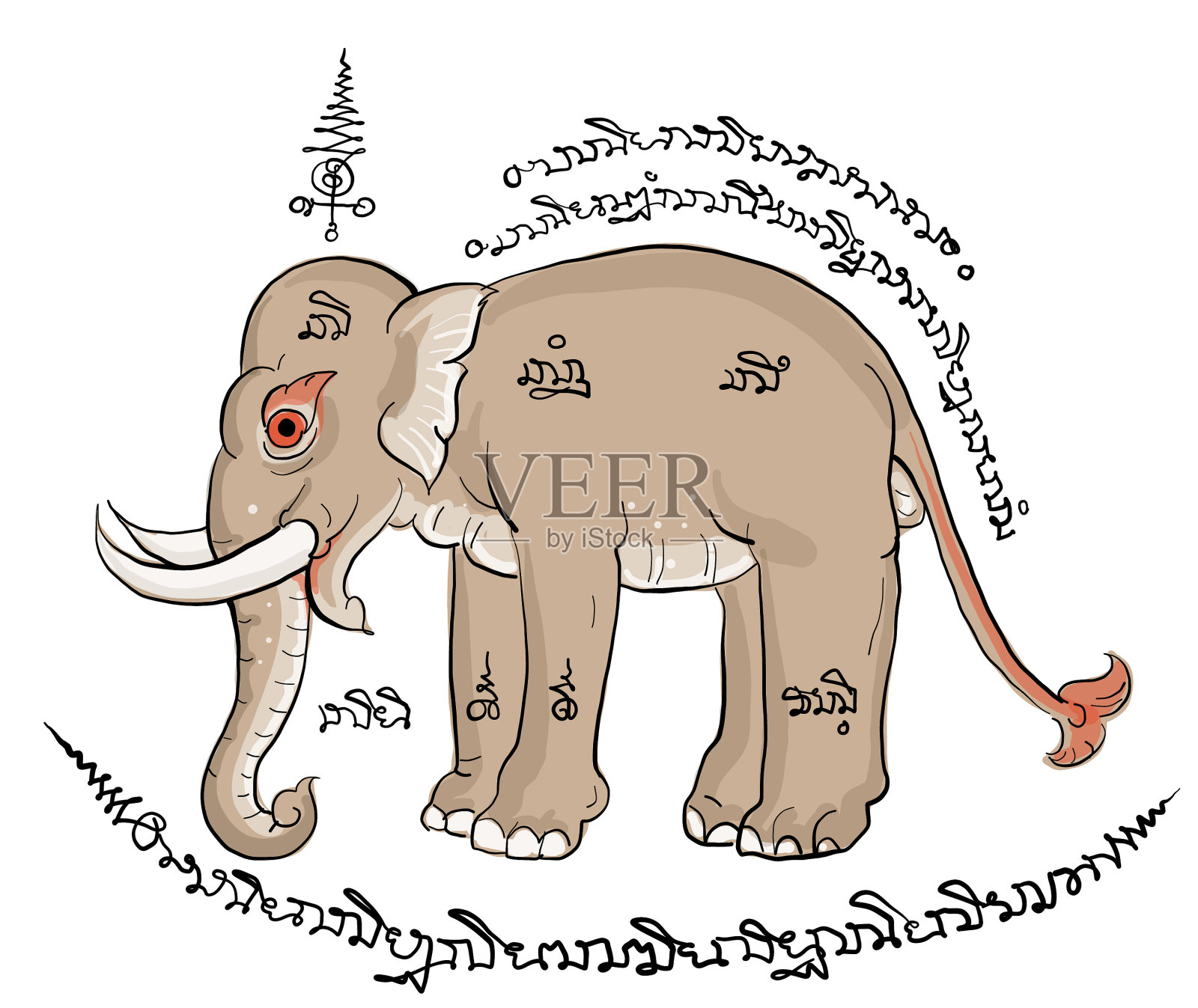泰国传统绘画中的大象插画图片素材