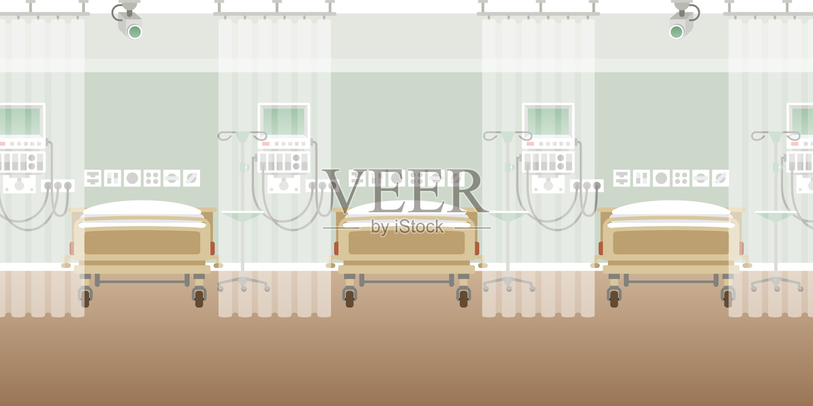 医院病房内部空场景，平房风格插画图片素材