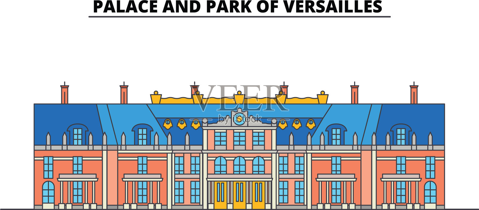 凡尔赛宫和公园线旅游地标插画图片素材