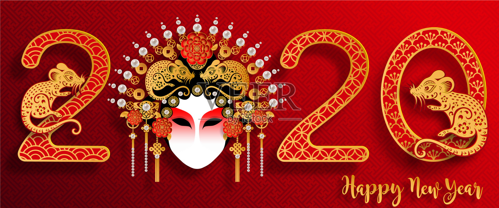 2020年老鼠新年快乐插画图片素材