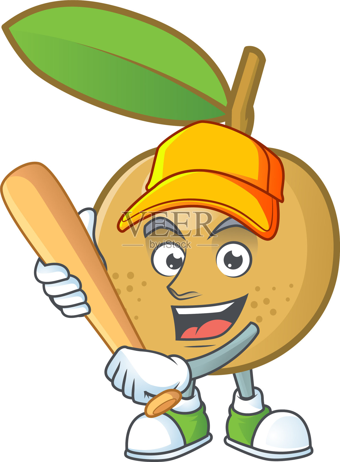 打棒球的甜龙眼卡通人物插画图片素材