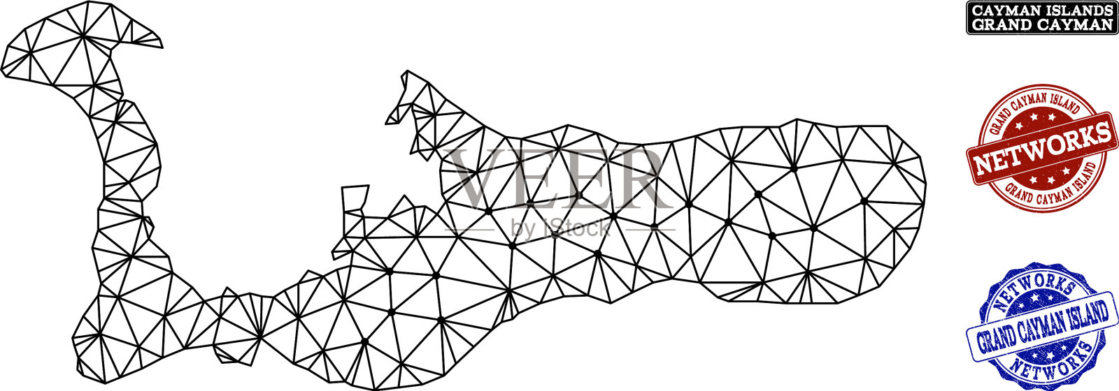 大开曼群岛的多边形网络网格图插画图片素材