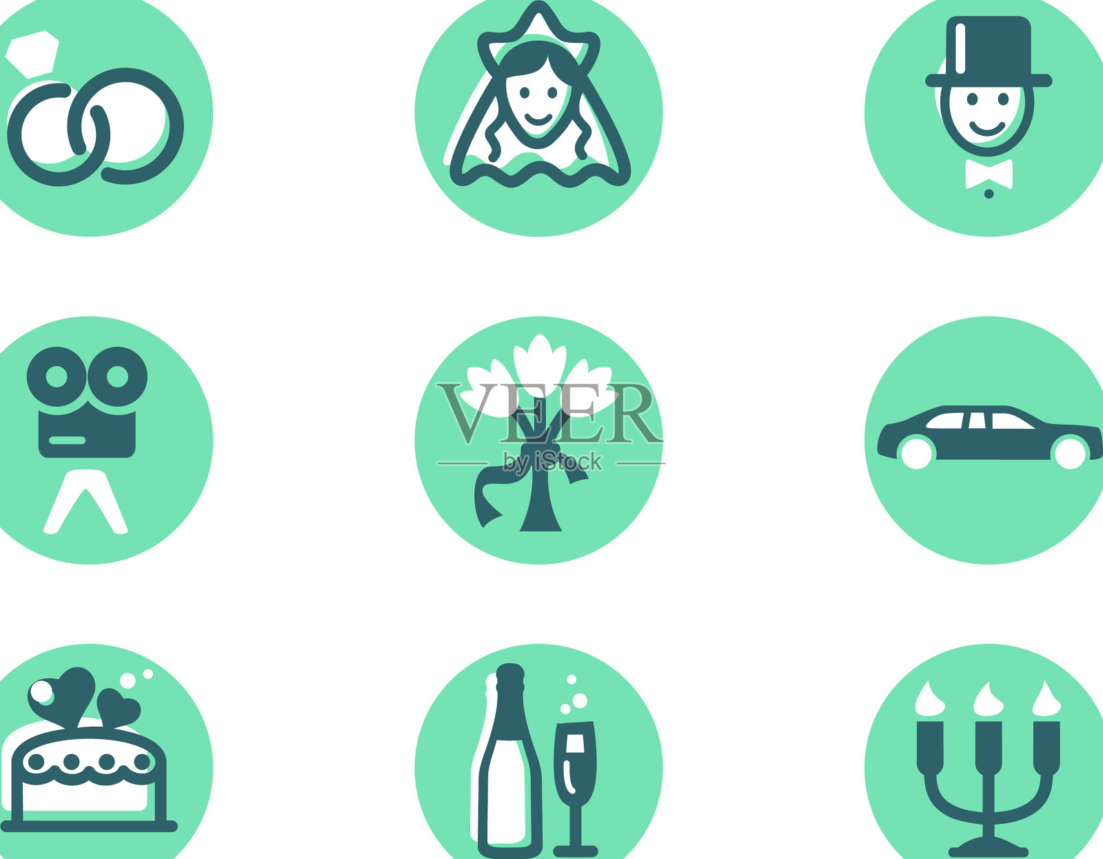 设置婚礼图标与钻石结婚戒指的女人图标素材