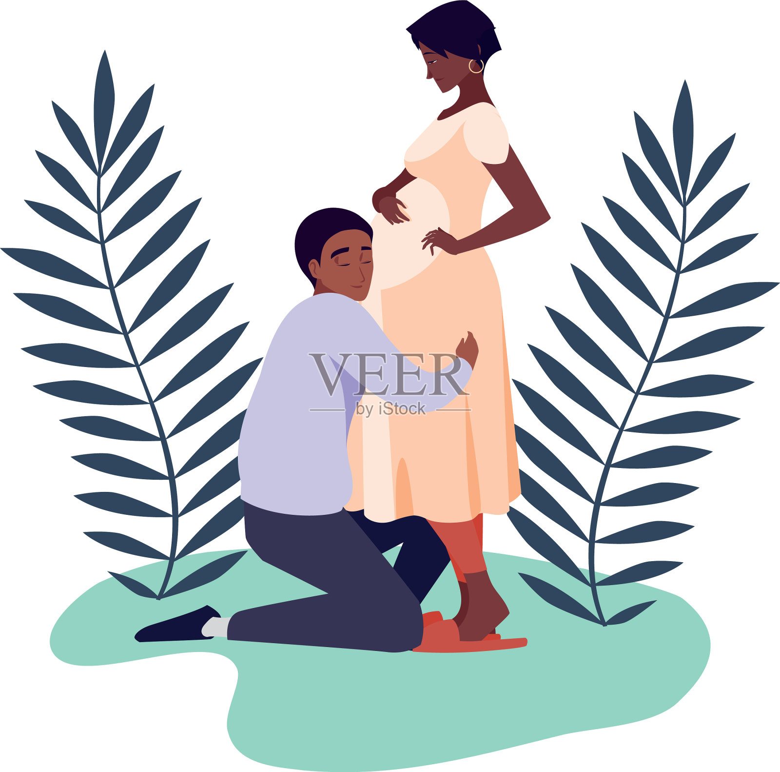 隔离孕妇和男子用树叶设计设计元素图片