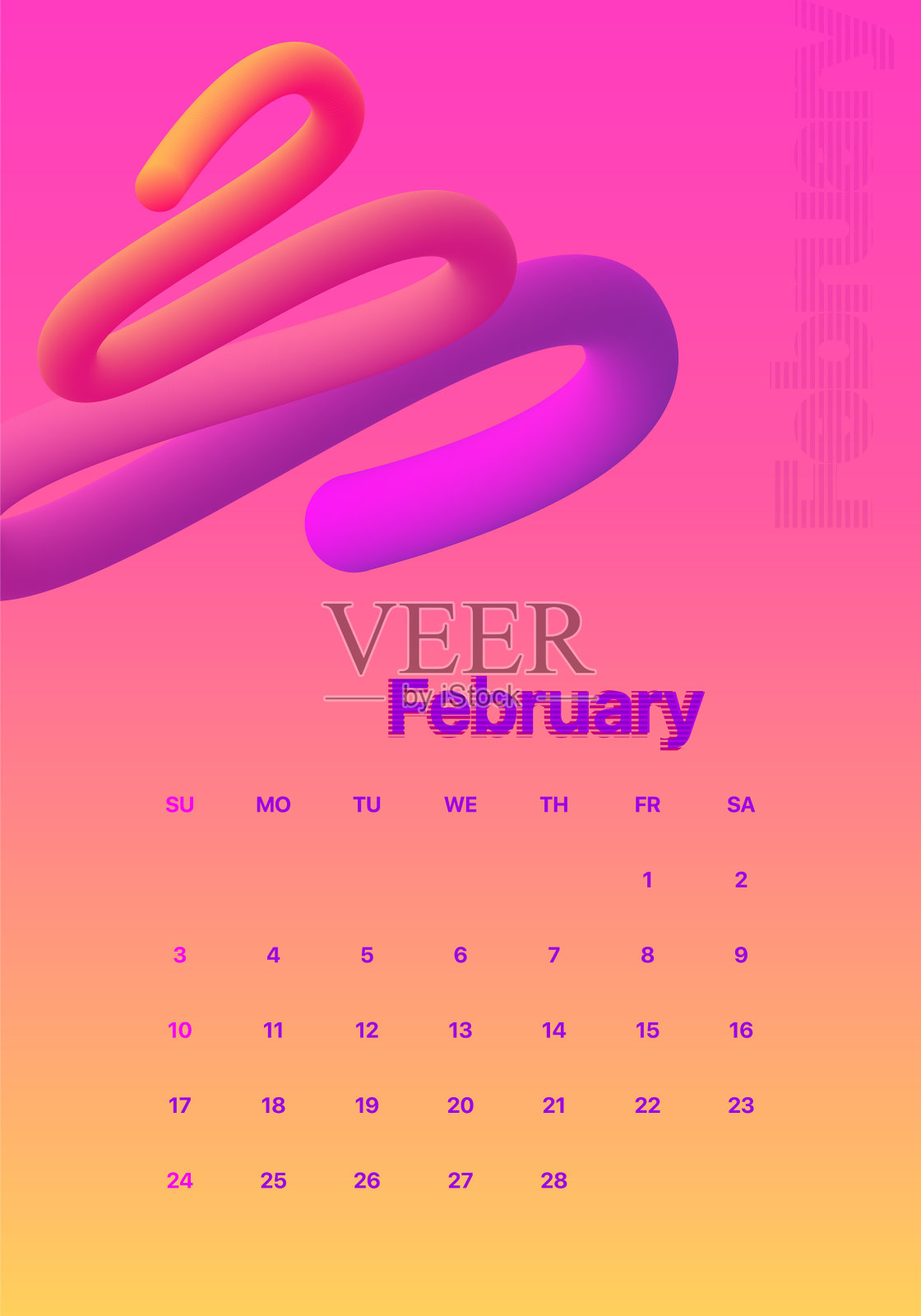 抽象的最小日历设计2019年2月设计模板素材