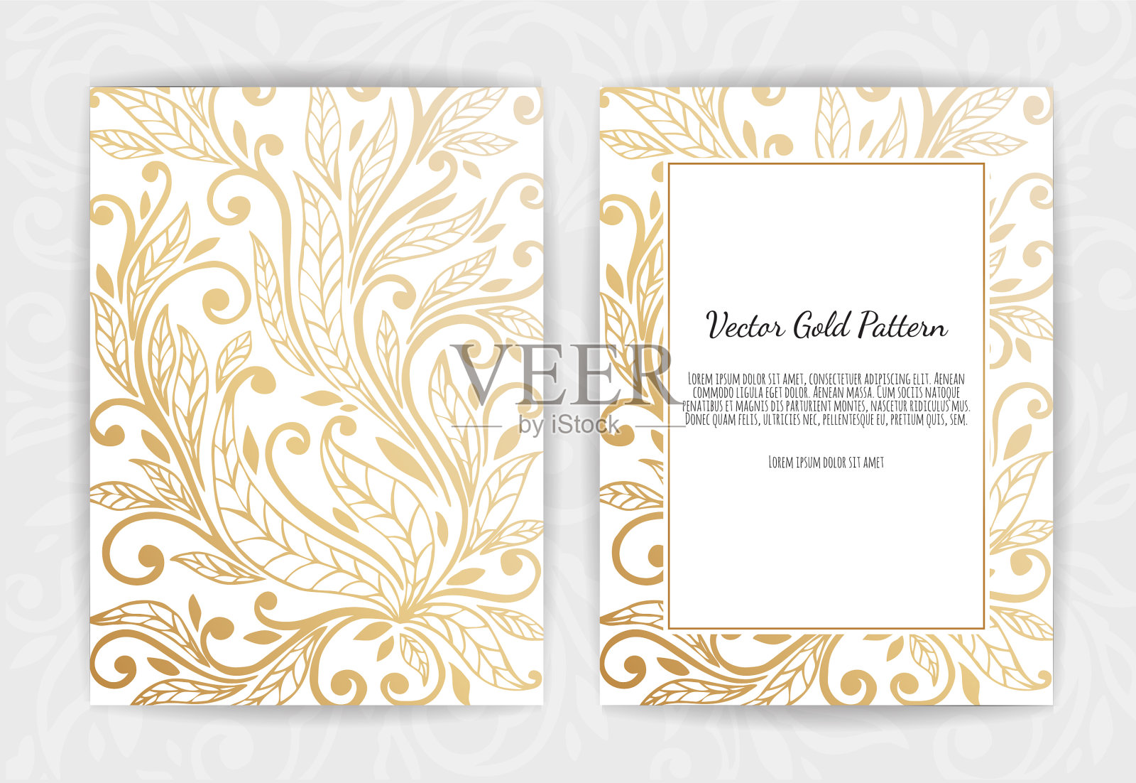带有花卉元素的金色请柬插画图片素材