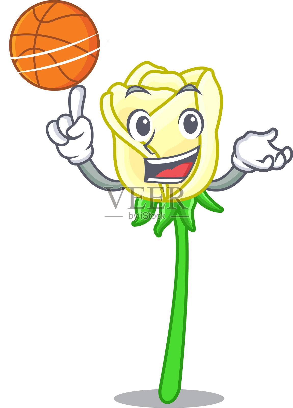 以篮球白色玫瑰的形状卡通插画图片素材