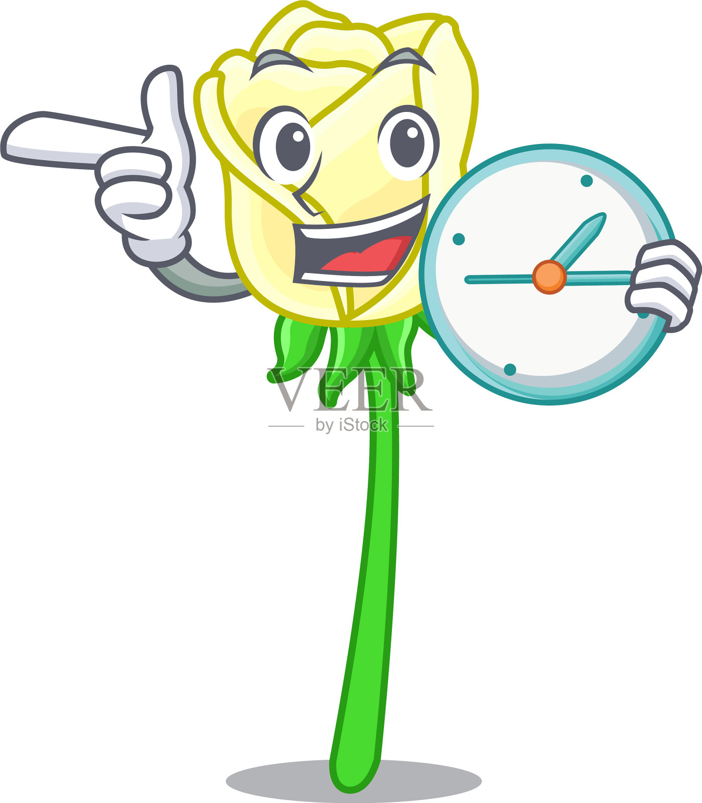 与钟白玫瑰孤立的吉祥物插画图片素材