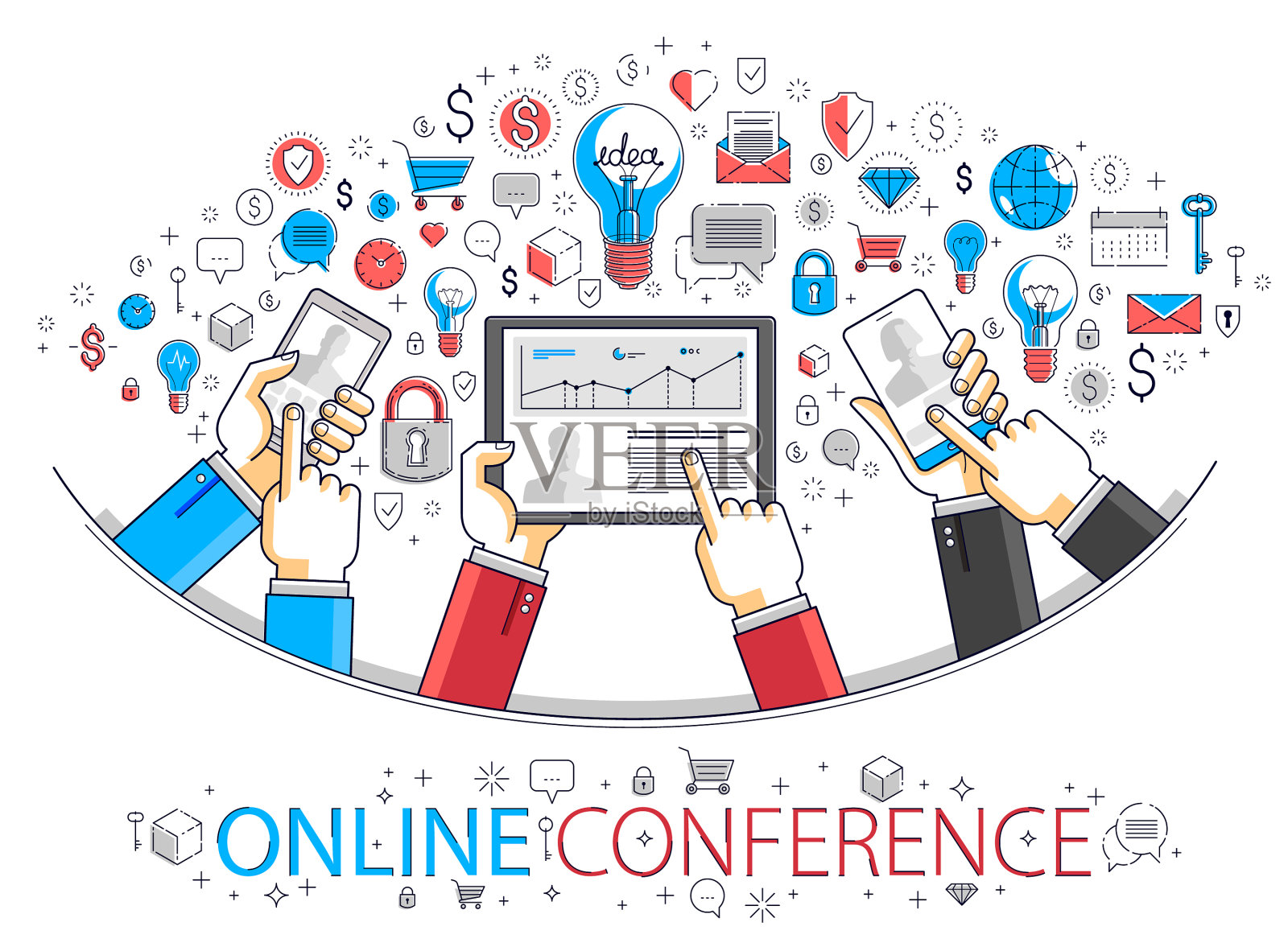 互联网团队合作，在线团队是工作和设计元素图片