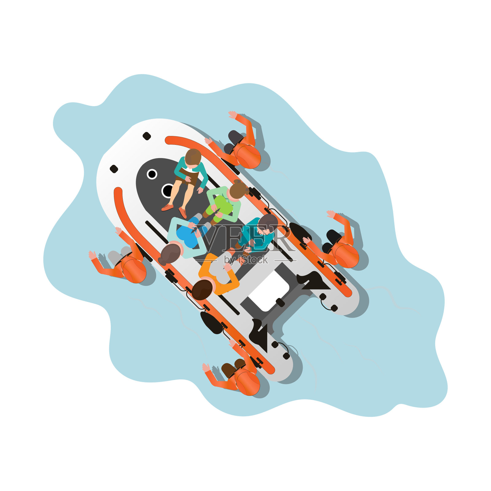 俯视图救援队帮助孤立的人们设计元素图片