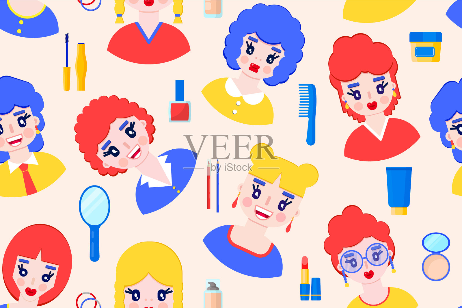 女孩无缝模式插画图片素材