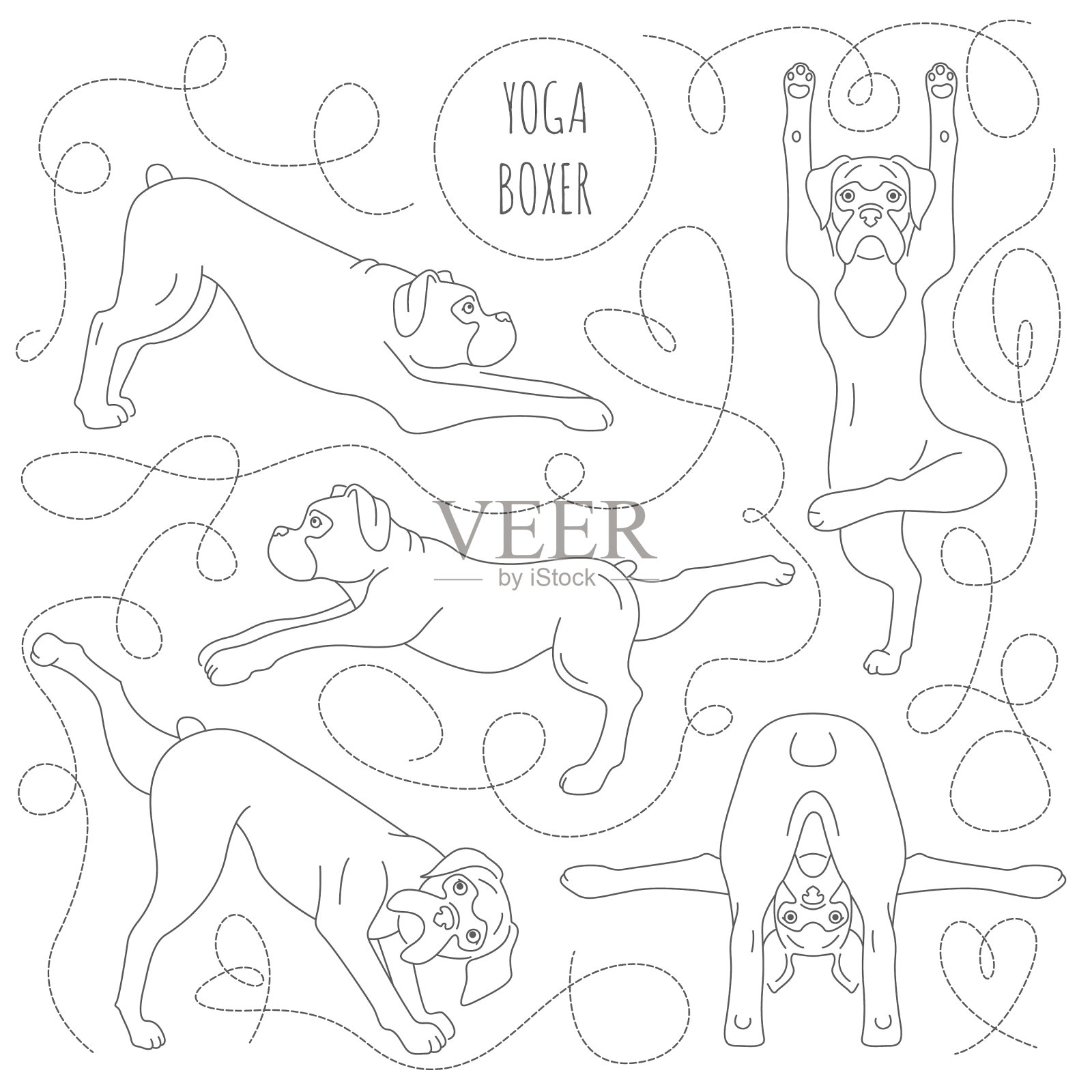 瑜伽狗姿势和练习拳击狗clipart设计元素图片