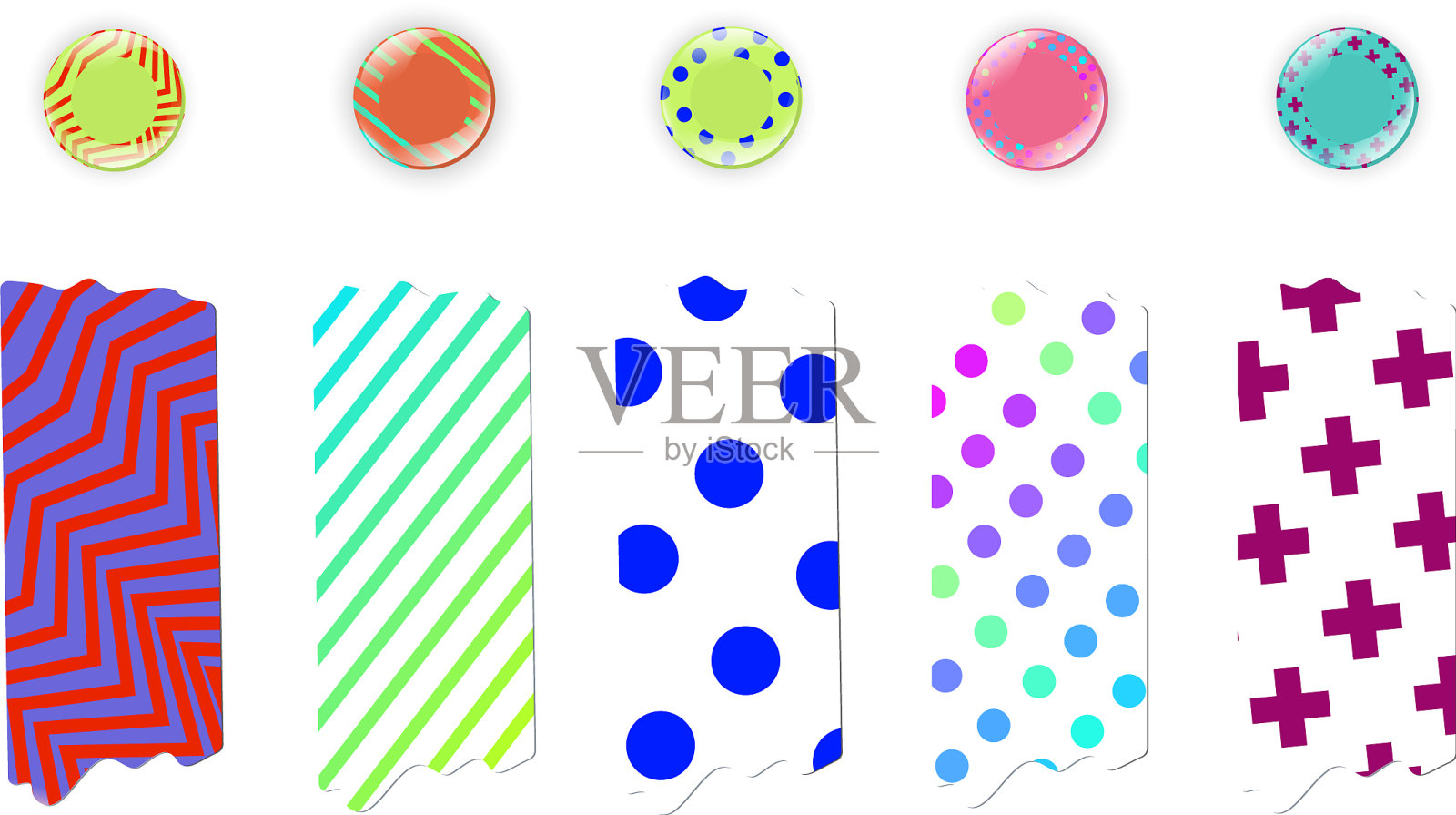 日本washi胶带和圆贴纸集插画图片素材