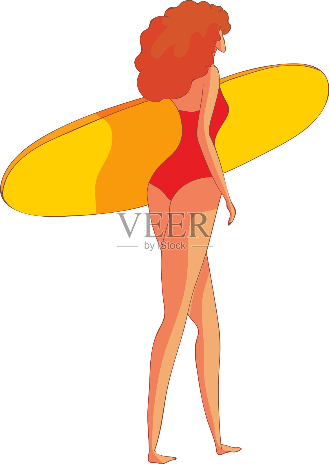 带着冲浪板的红头发女人插画图片素材