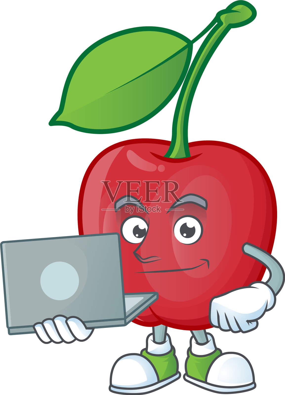 笔记本电脑，樱桃，孤立的吉祥物插画图片素材