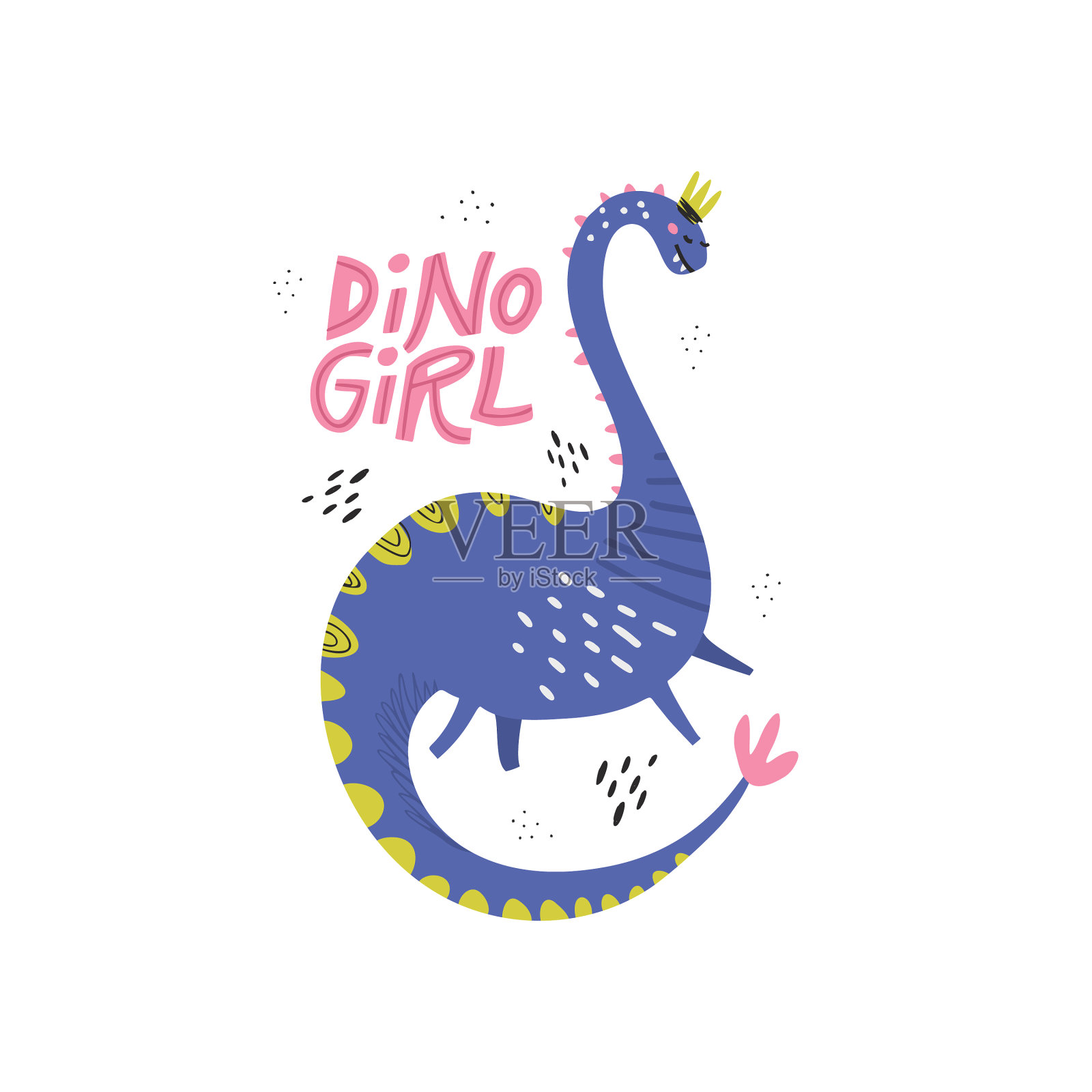 恐龙女孩彩色平手绘人物设计元素图片