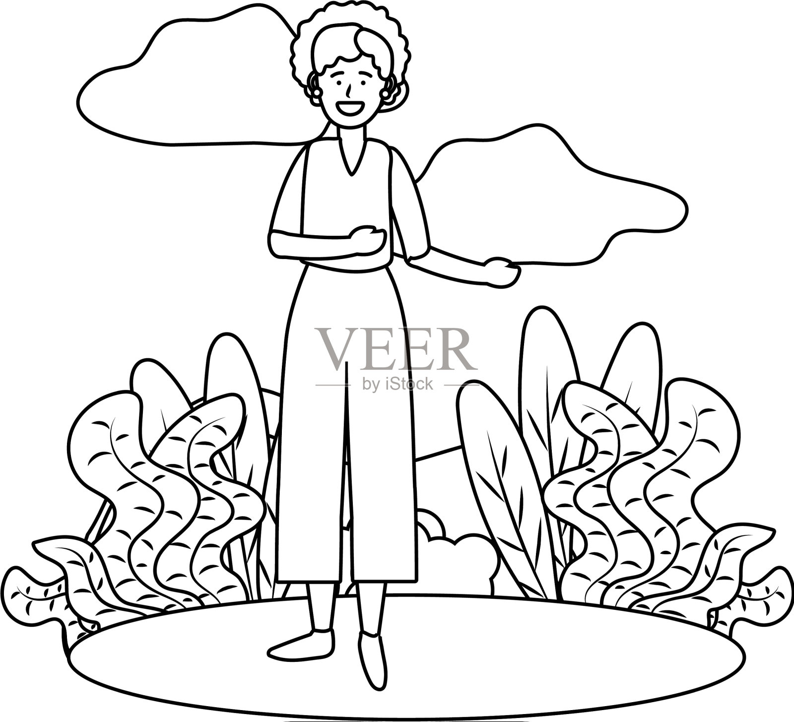 女人头像卡通人物黑白设计元素图片