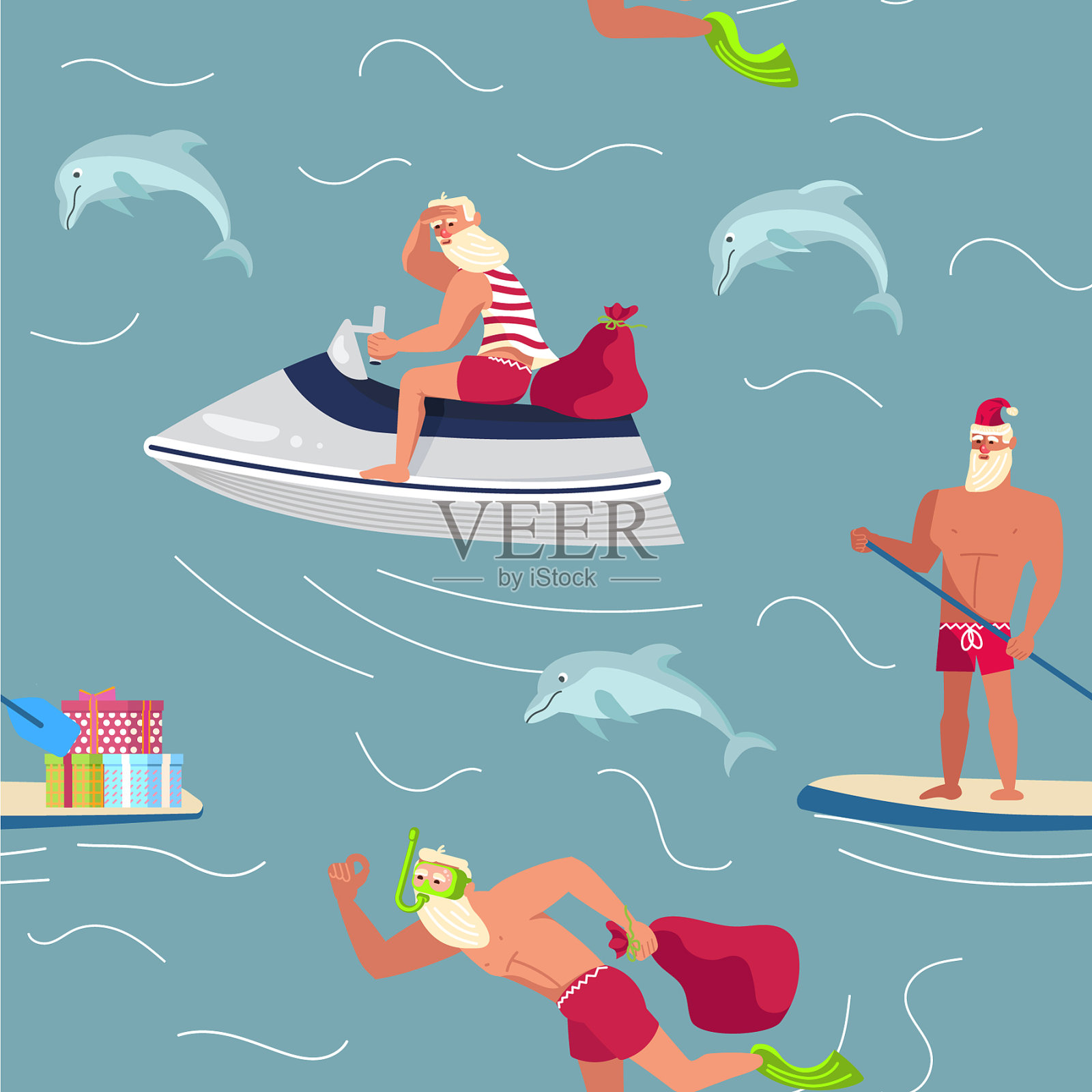 无缝模式与圣诞老人插画图片素材