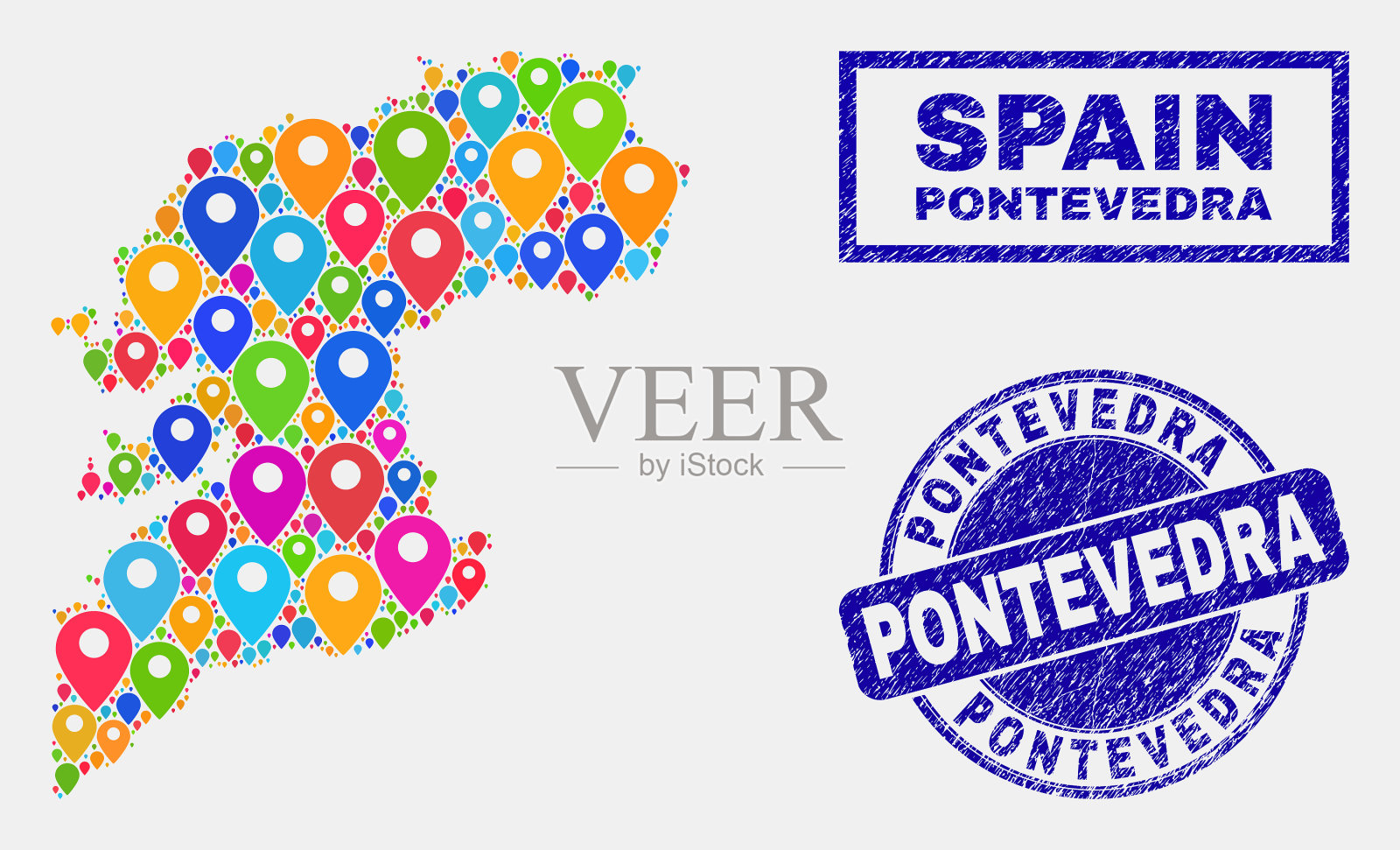 地图钉马赛克蓬特韦德拉省地图和插画图片素材