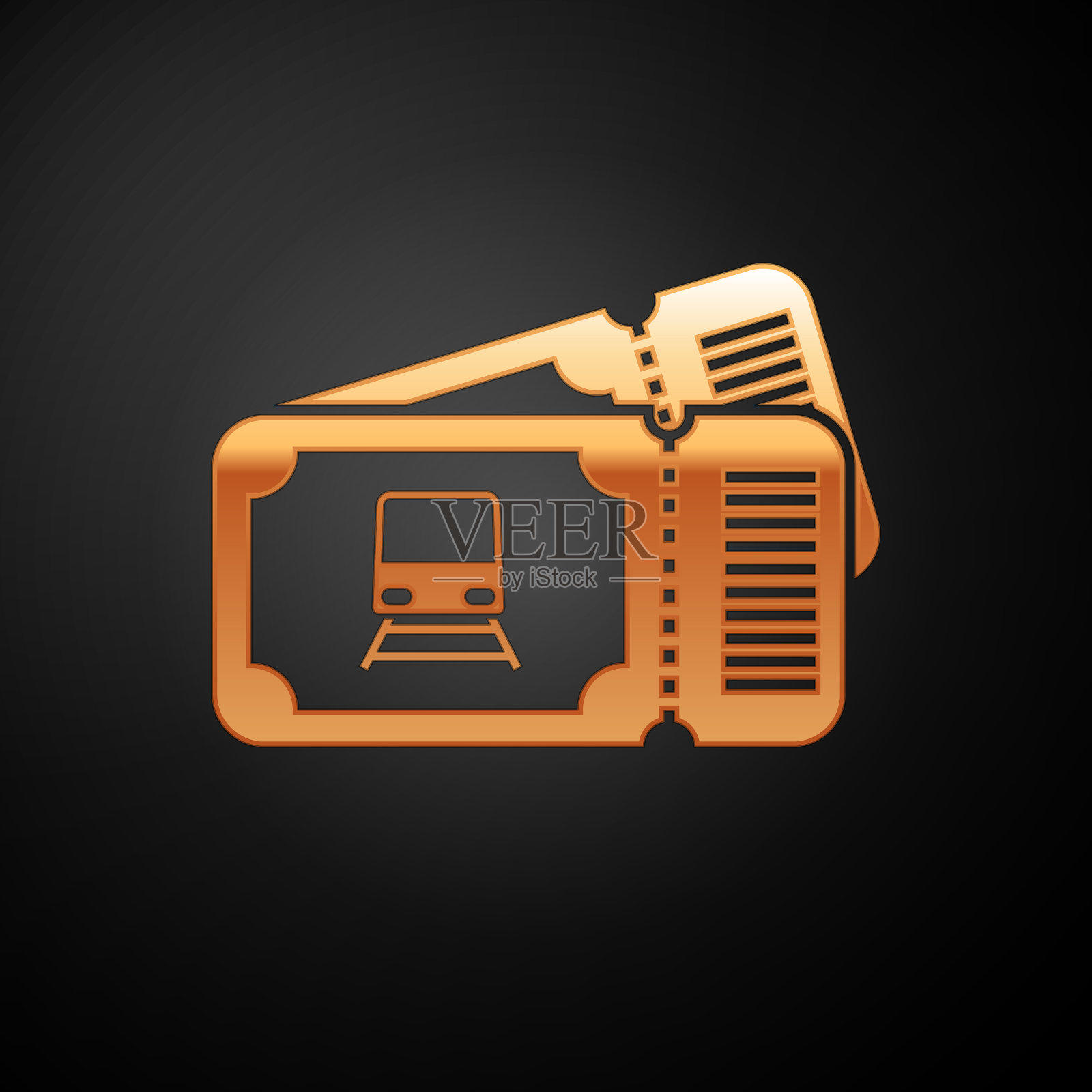 金色的火车票图标孤立在黑色上图标素材