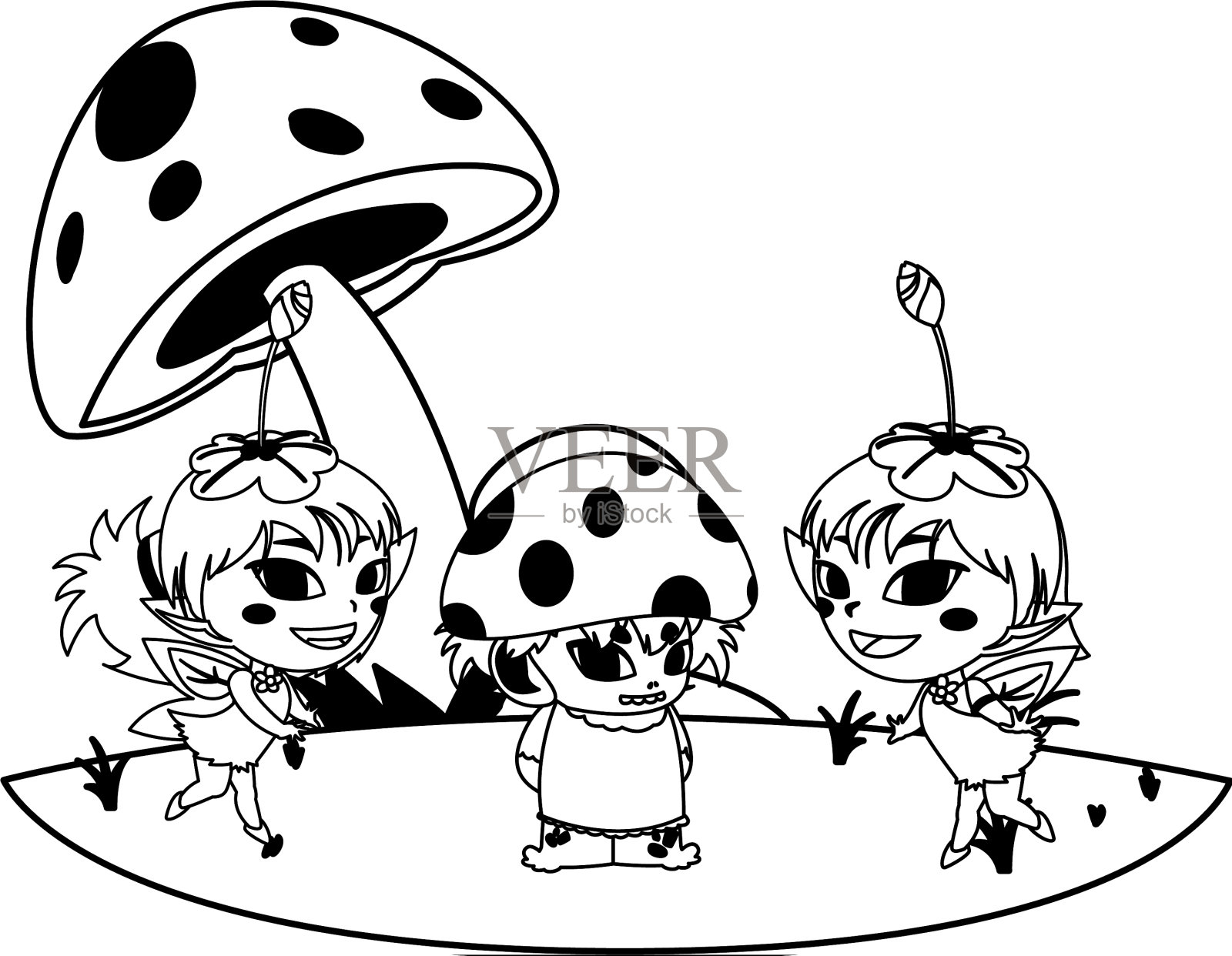 美丽的魔法仙子与蘑菇精灵在一起设计元素图片