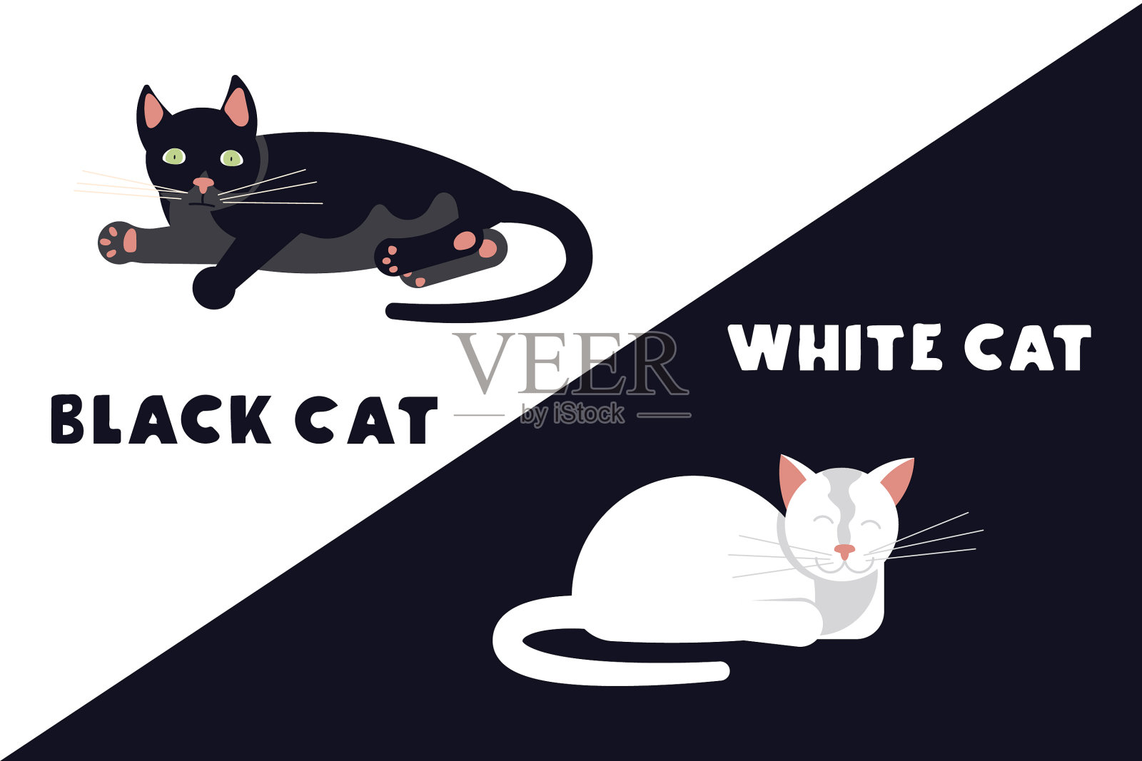 受惊的黑白小猫插画图片素材