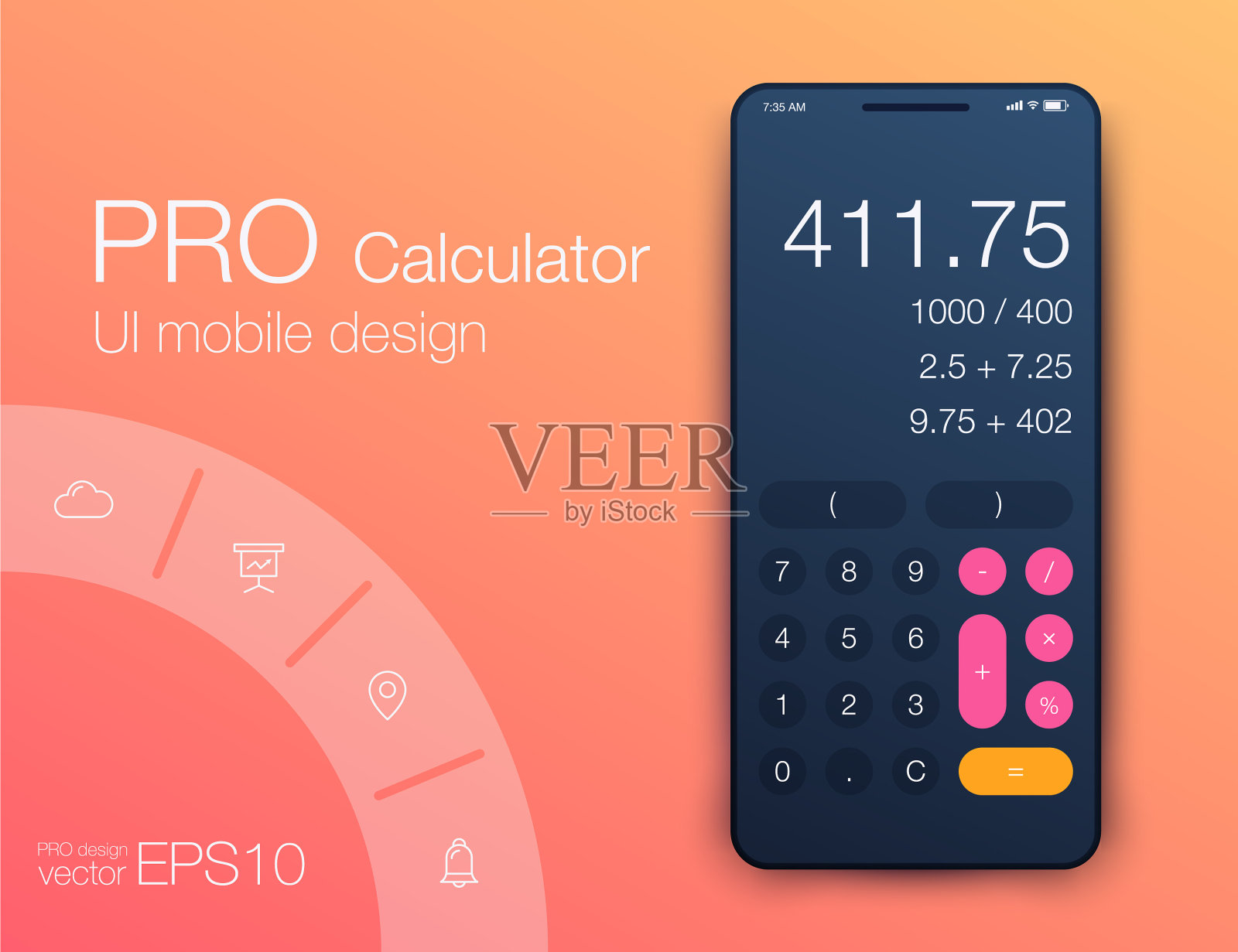 智能手机与计算器应用程序的现实插画图片素材