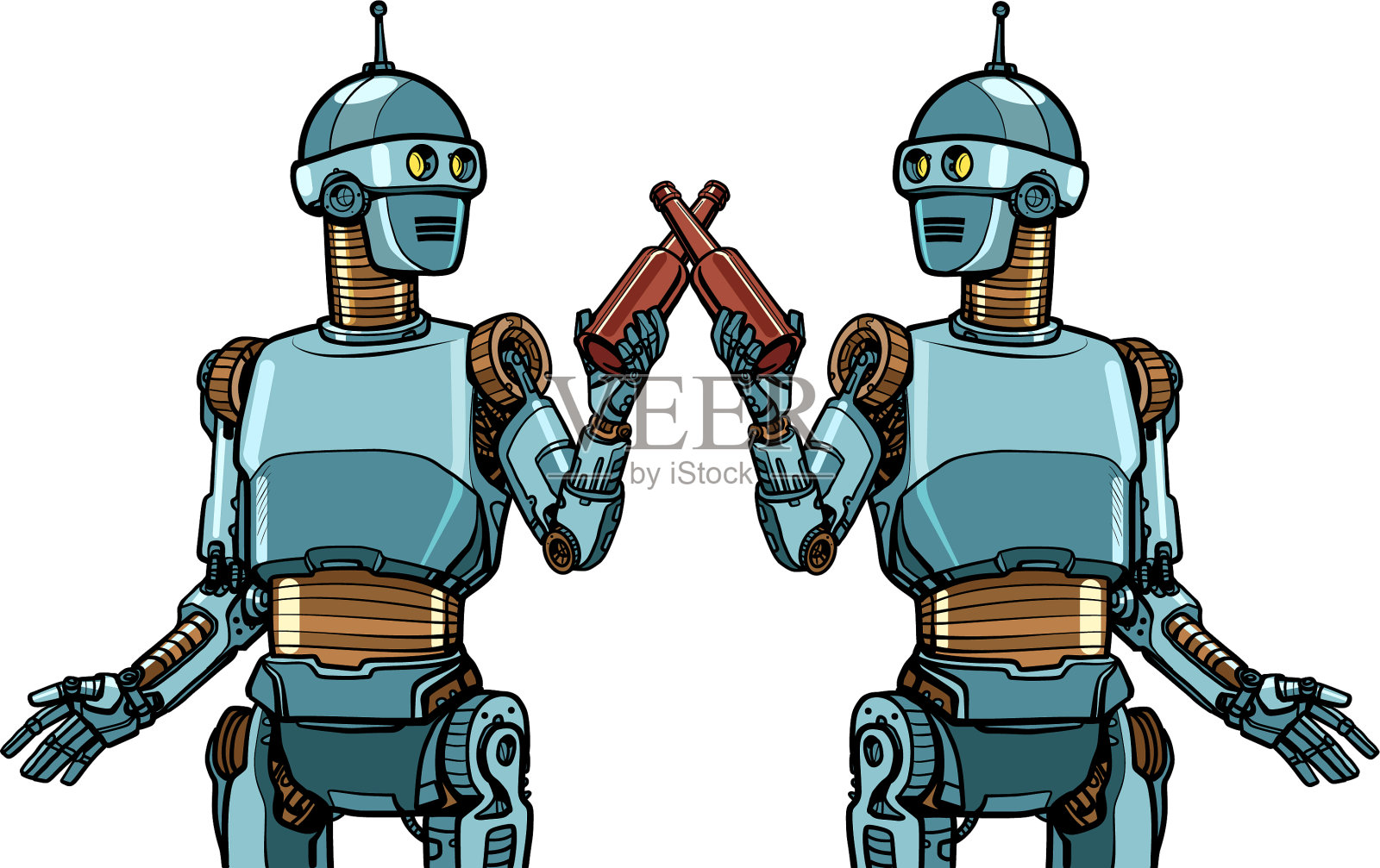 机器人喝啤酒向会议祝酒设计元素图片