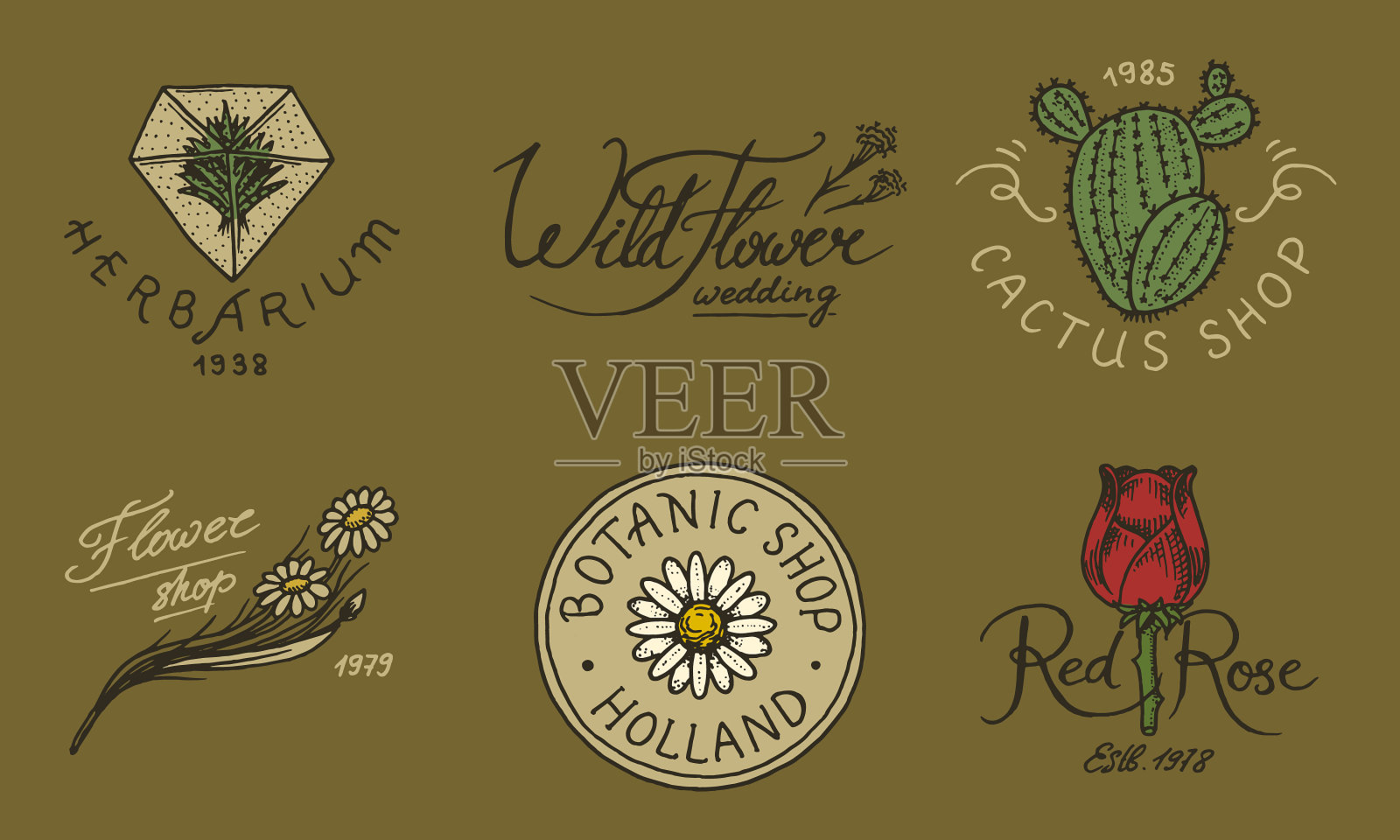 花店标志和鲜明的标志复古插画图片素材